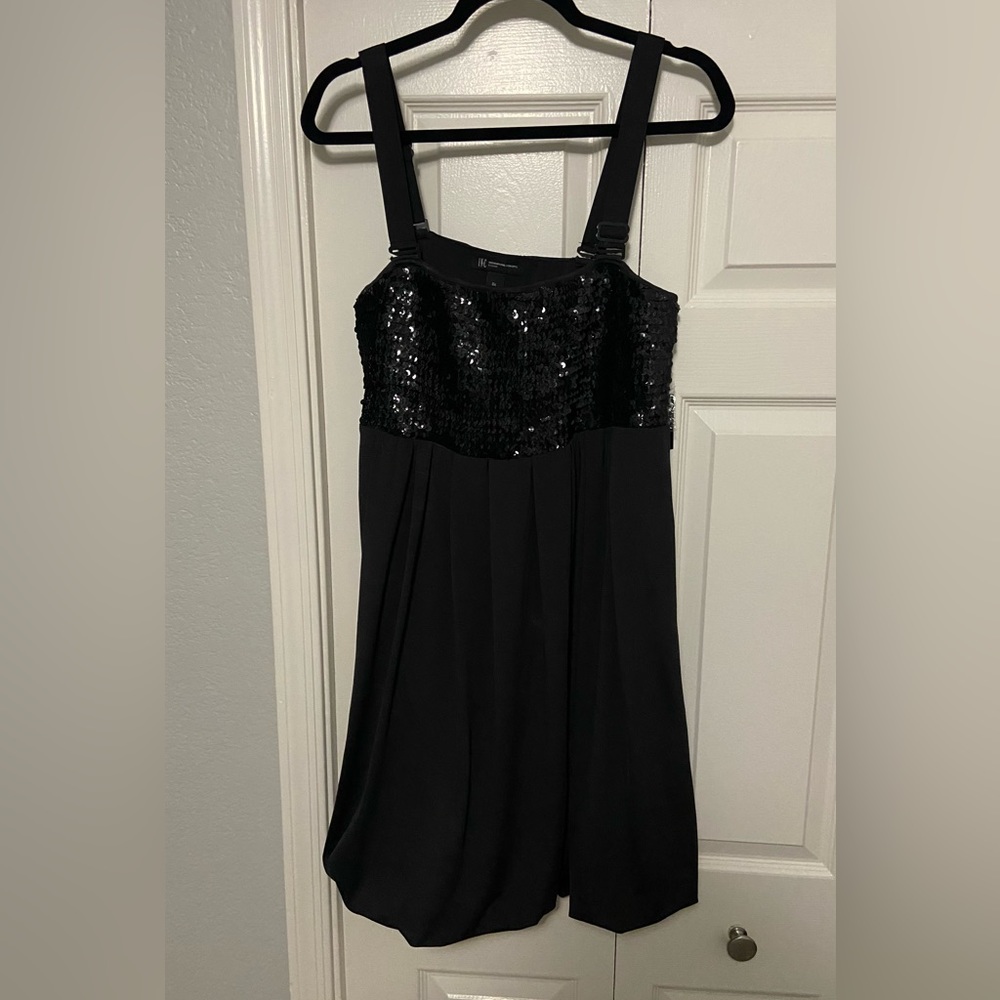 INC Black bubble hem sleeveless short cocktail dress with sequins